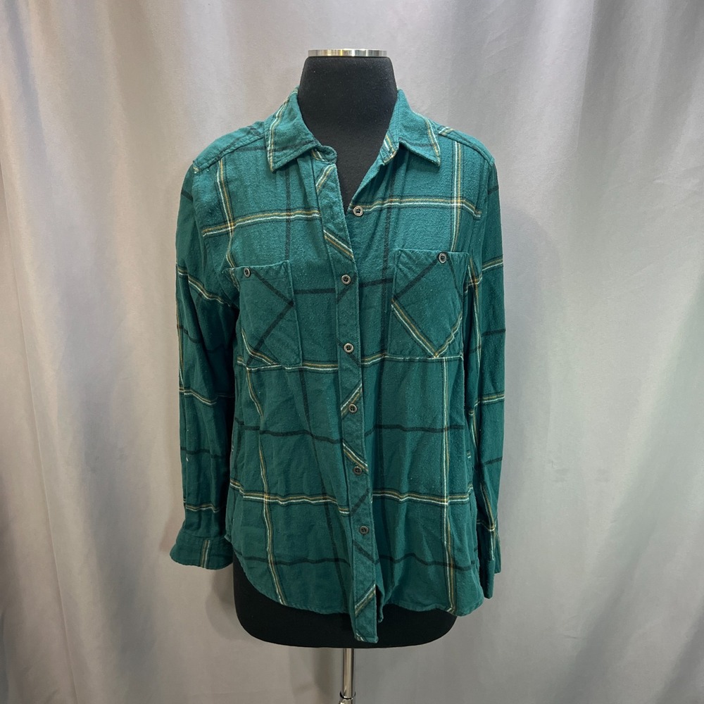 L.a. Hearts Flannel Shirt Women Medium Green Plaid Cotton Dual Pockets Button Up